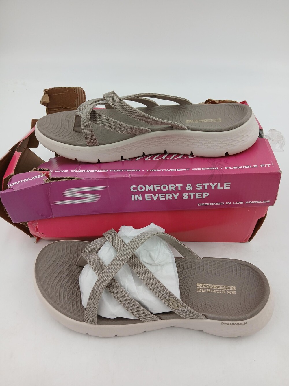 Skechers Go Walk Sandals Womens Comfort Cross Strap Slip On Shoes Size 10